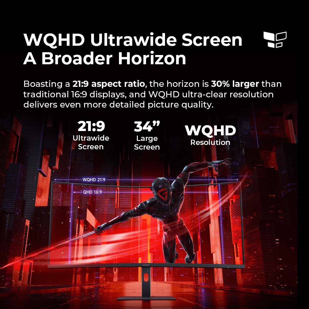 Xiaomi G34WQI 34 Inch Curved Desktop Gaming Monitor 180 Hz Refresh 21:9 Aspect DP1.4 / HDMI 2.0 Ports Gaming Office
