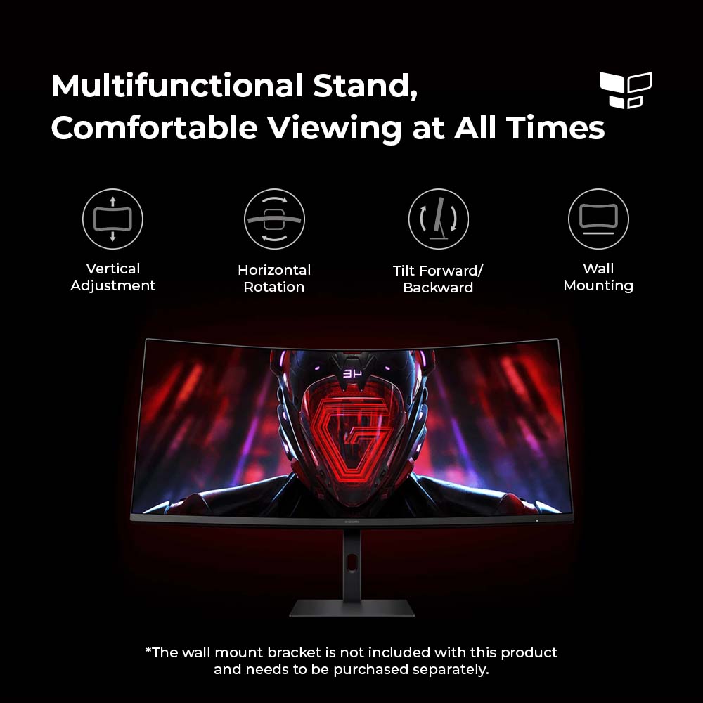 Xiaomi G34WQI 34 Inch Curved Desktop Gaming Monitor 180 Hz Refresh 21:9 Aspect DP1.4 / HDMI 2.0 Ports Gaming Office