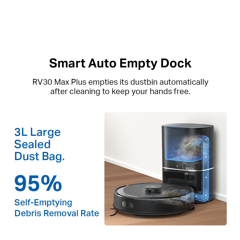 Tapo RV30 Max Plus Robot Vacuum & Mop | 5300Pa Hyper Suction | Auto-Empty Dock | Dual Navi System