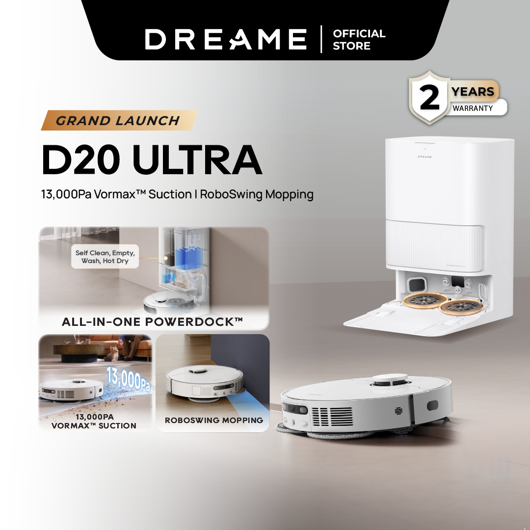 【NEW LAUNCH】Dreame D20 Ultra Robot Vacuum | 13,000Pa Suction Power | RoboSwing Mopping | All-in-One PowerDock - Hot Air Drying and Mop Washing