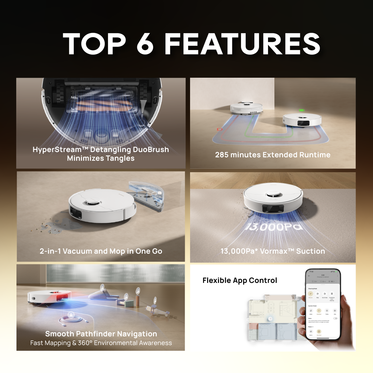 【NEW LAUNCH】Dreame D20 Robot Vacuum | 2-IN-1 Vacuum and Mop | 13,000Pa Suction Power | HyperStream™ Detangling DuoBrush