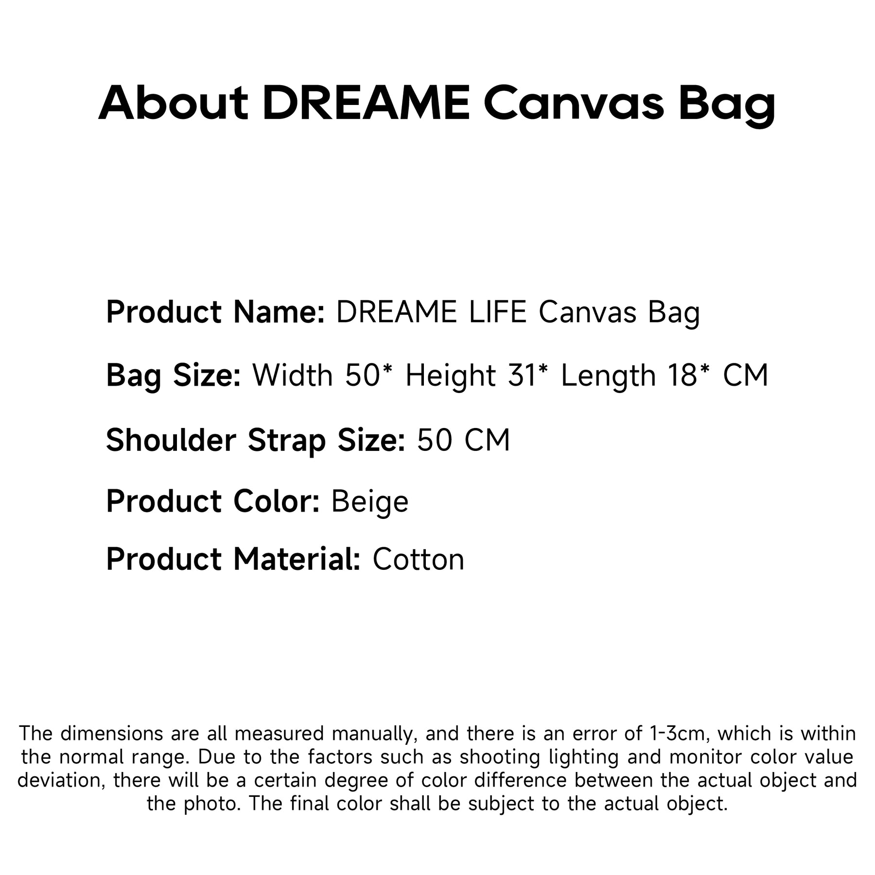 DREAME LIFE Canvas Bag | Tote Bag | Cotton Material
