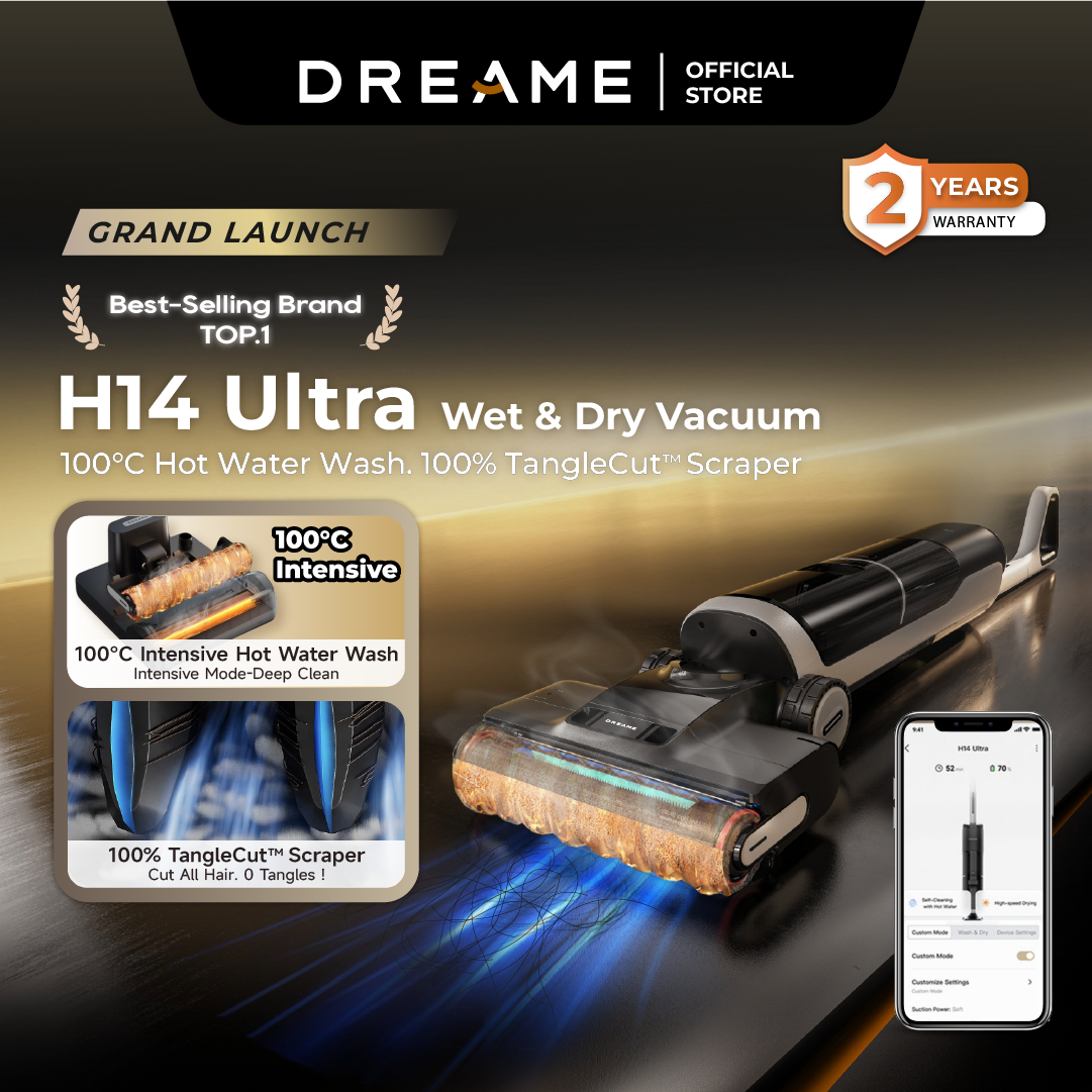 ใGRAND LAUNCHใDreame H14 Ultra Wet and Dry Cordless Vacuum Cleaner | 100% Tangle-Free Scraper | 100ยฐC Hot Water Wash