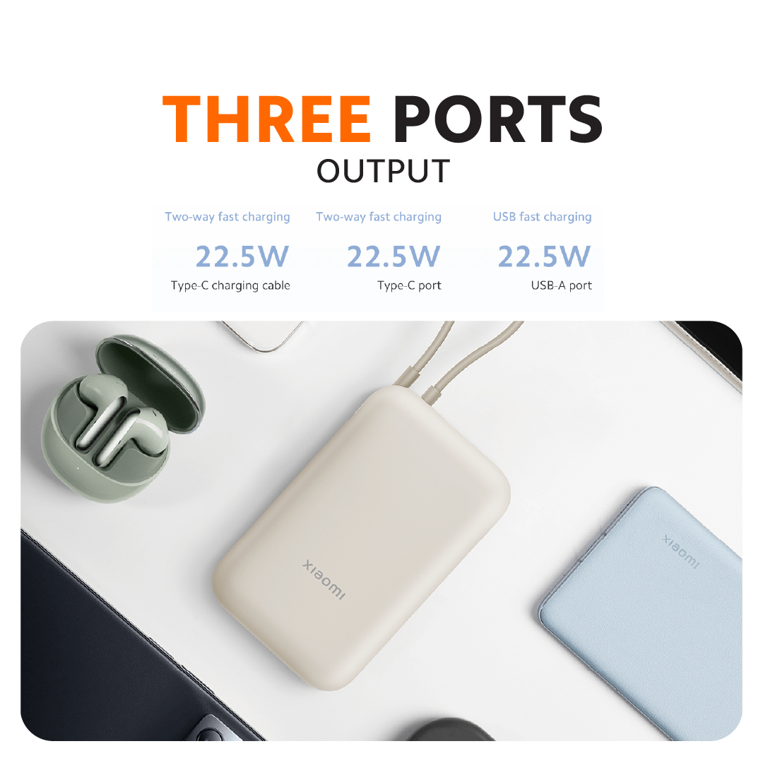 Xiaomi Power Bank 10000mAh (Integrated Cable) | 22.5W Max Power | Type-C Two Way Fast Charging | Pocket-Sized