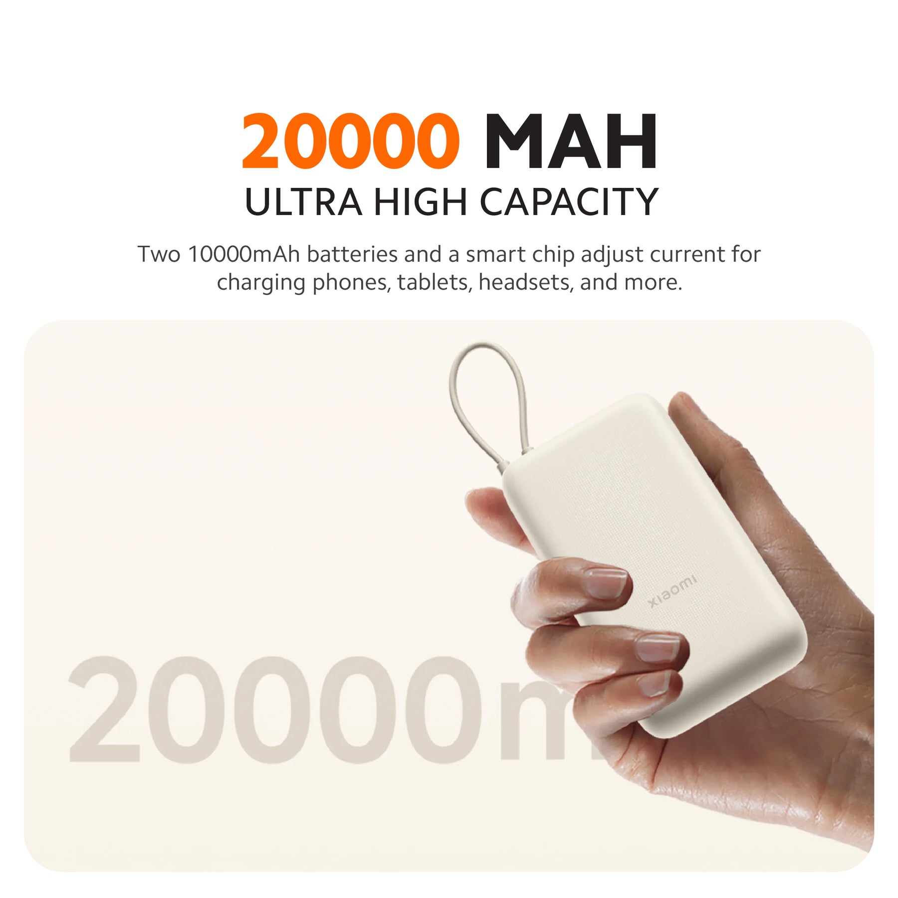 Xiaomi Power Bank 20000mAh (Integrated Cable) | 33W Max Power | Type-C Two Way Fast Charging | Durable Build