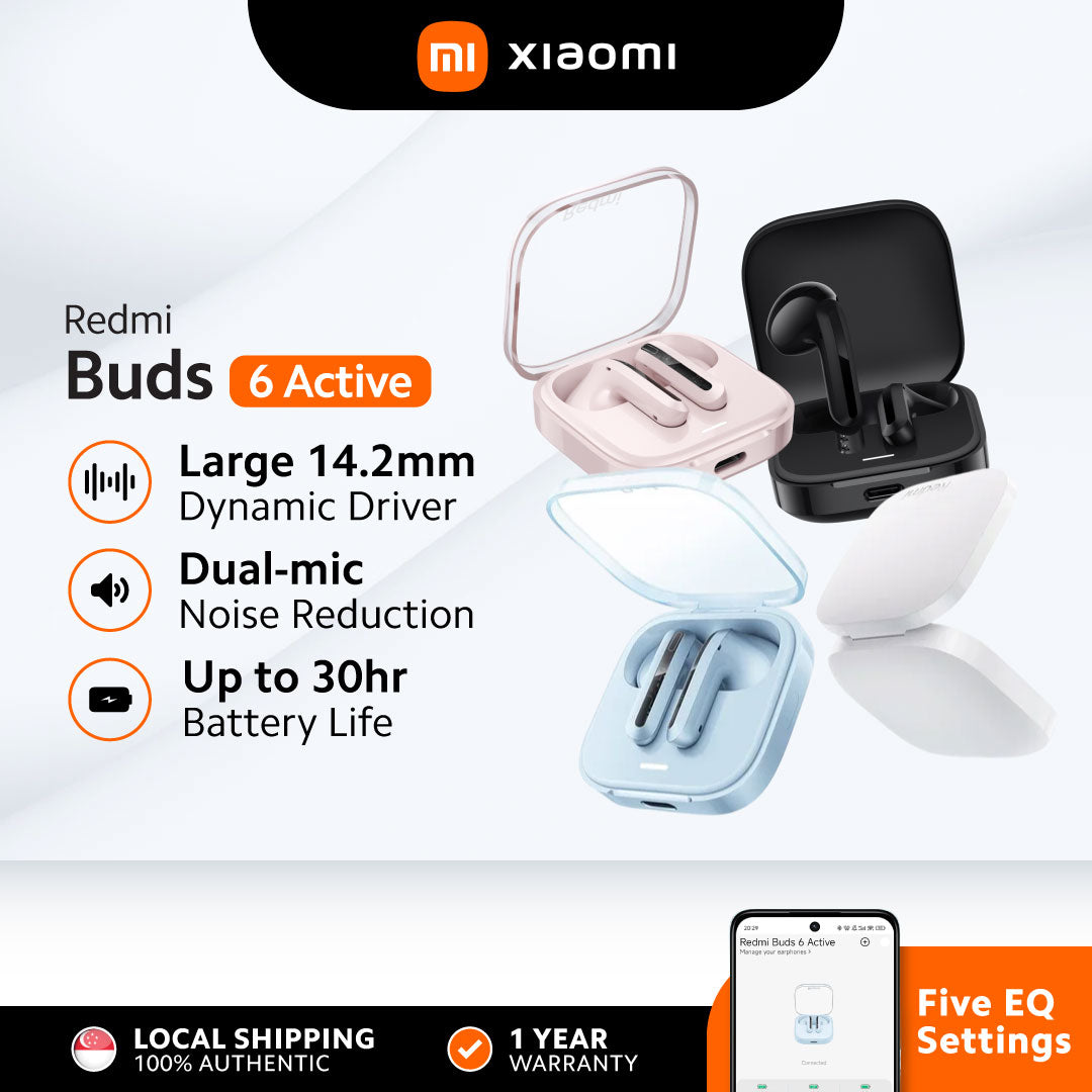 Xiaomi Redmi Buds 6 Active | TWS Earbuds | Dual-Mic Noise Reduction | 30 Hour Battery Life | Bluetooth 5.4 | IPX4 Rating