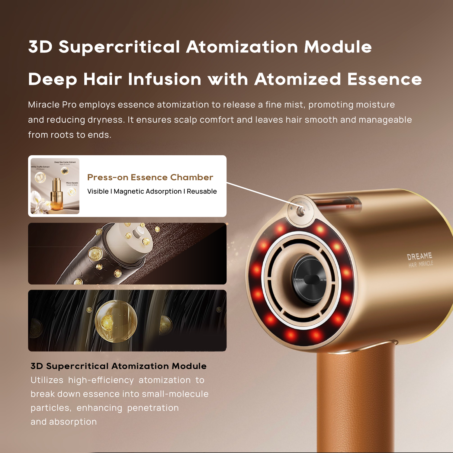 Dreame Hair Miracle Pro Hair Dryer | Deep Hair Infusion with Atomized Essence | Intelligent Heat and Airflow Regulation - Measures Distance of Hair and Automatically Adjusts Heat
