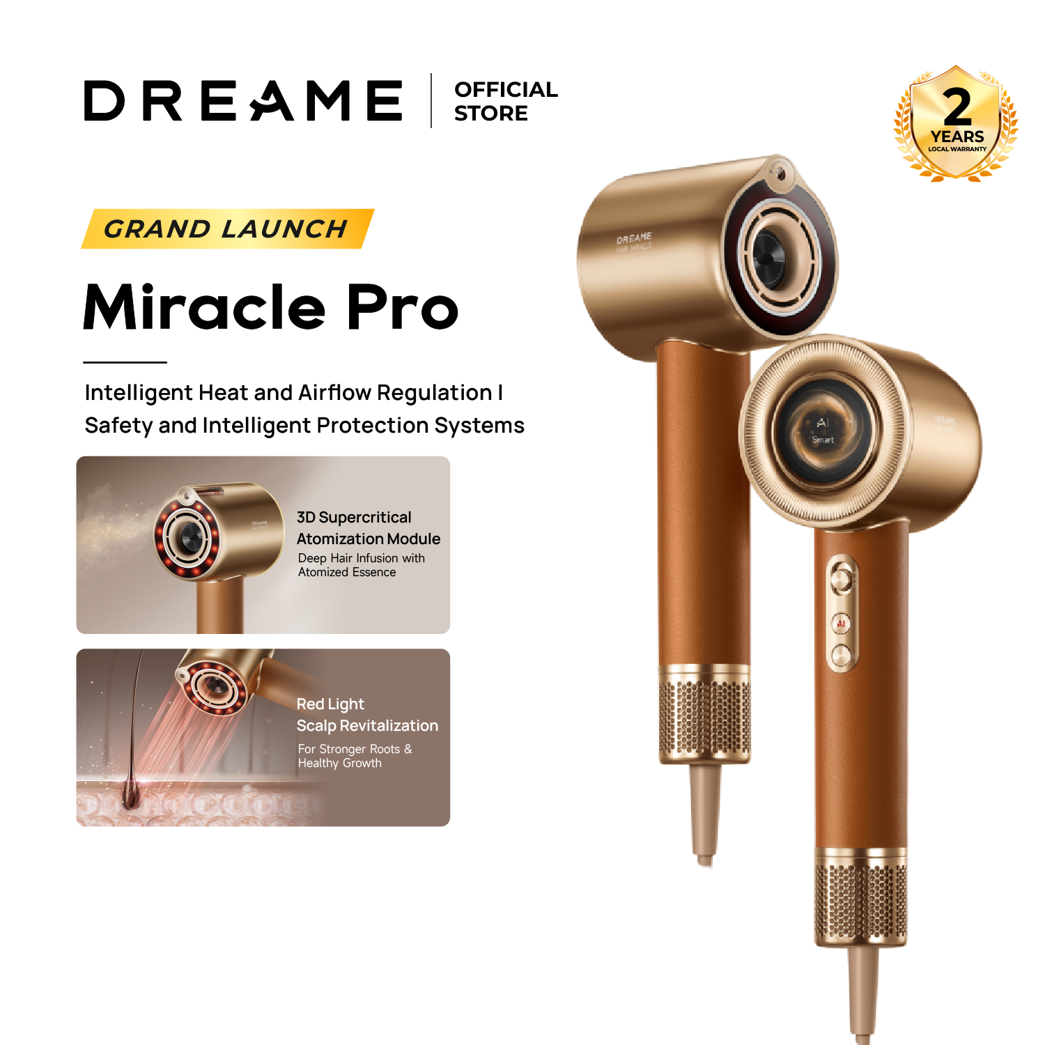 Dreame Hair Miracle Pro Hair Dryer | Deep Hair Infusion with Atomized Essence | Intelligent Heat and Airflow Regulation - Measures Distance of Hair and Automatically Adjusts Heat