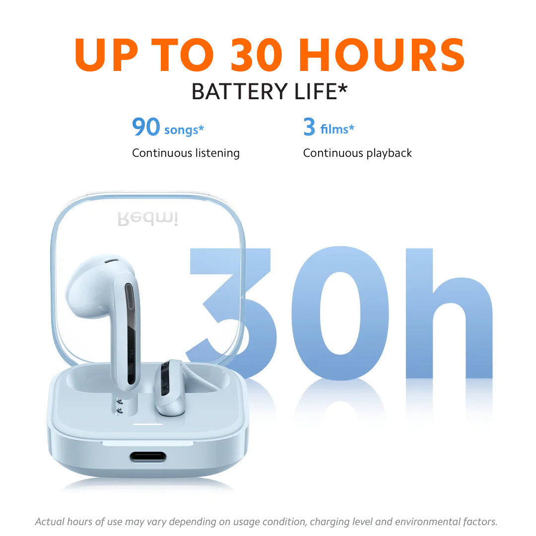 Xiaomi Redmi Buds 6 Active | TWS Earbuds | Dual-Mic Noise Reduction | 30 Hour Battery Life | Bluetooth 5.4 | IPX4 Rating