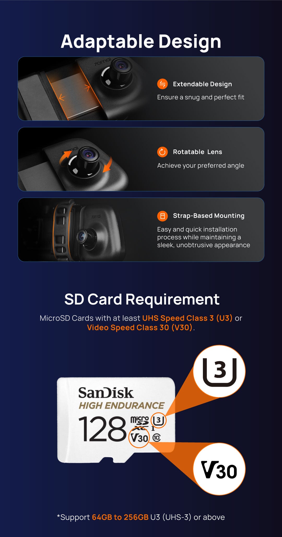 70mai S500 Rearview Dashcam Wide with Night Vision Backup Camera RC13