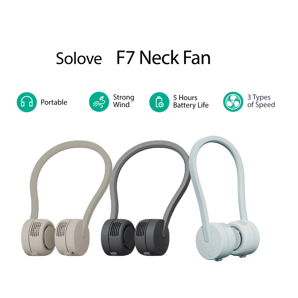 SoLove F7 Cooling Strong Wind Neck Fan 3 Modes 5 Hours Battery Rotatable Outlet Type C USB Adjustable Neckband