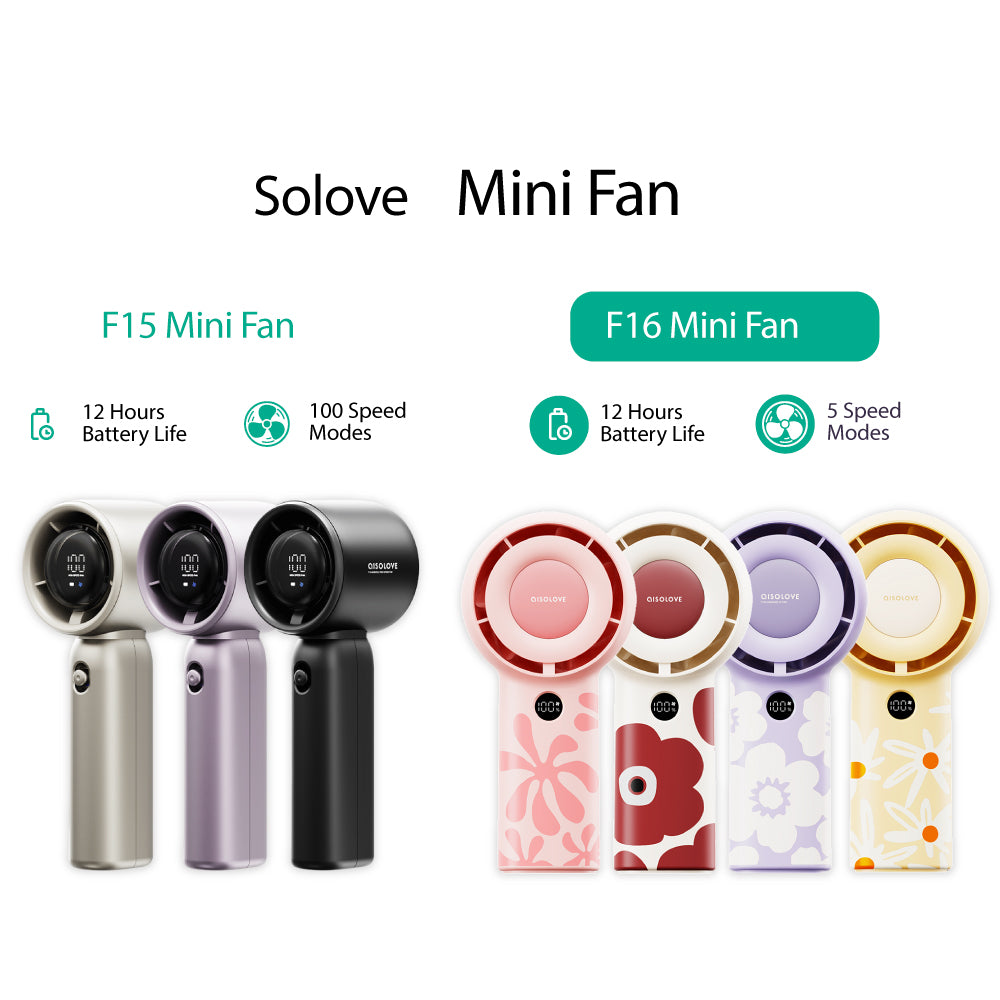 SoLove F15 100 Speed Modes / F16 Mini High Speed Cooling Wind Fan 12 Hours Battery LED Display TYPE C Charging