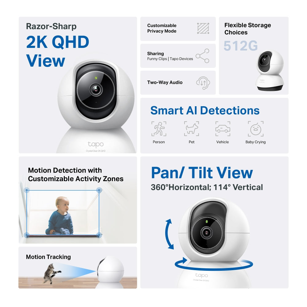 TP LINK TC72 2K 4MP QHD Resolution Pan/Tilt AI Home Security Wi-Fi Camera