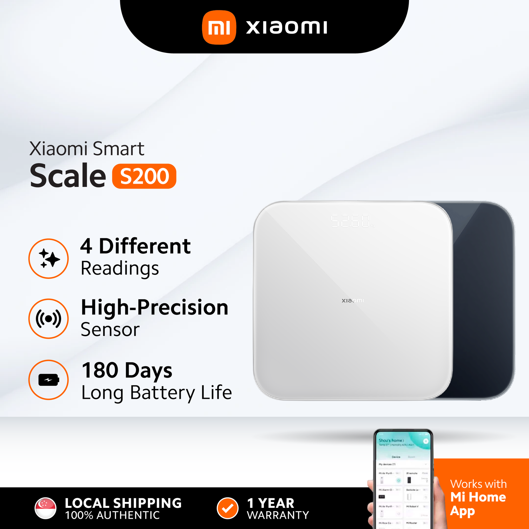 Xiaomi Smart Scale S200 | High-Precision Body & Object Scale (0.05 kg) | 0.1‑150 kg Range | Bluetooth 5.4 | 4 Metrics