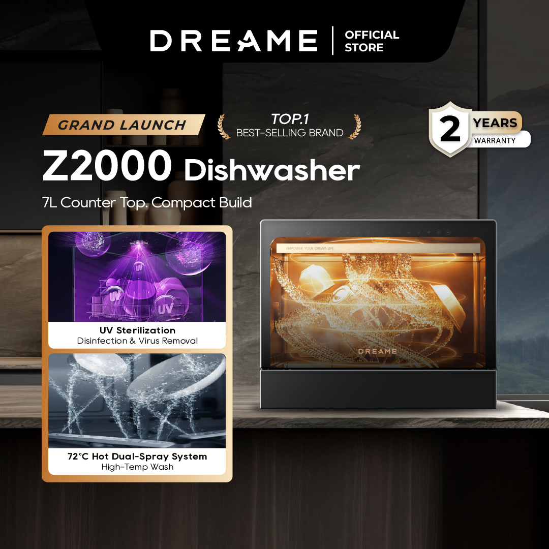 Dreame Z2000 Dishwasher | PTC Hot Air Drying | UV Sterilization | 72°C Hot Dual Spray | Compact Tabletop | 7.1L