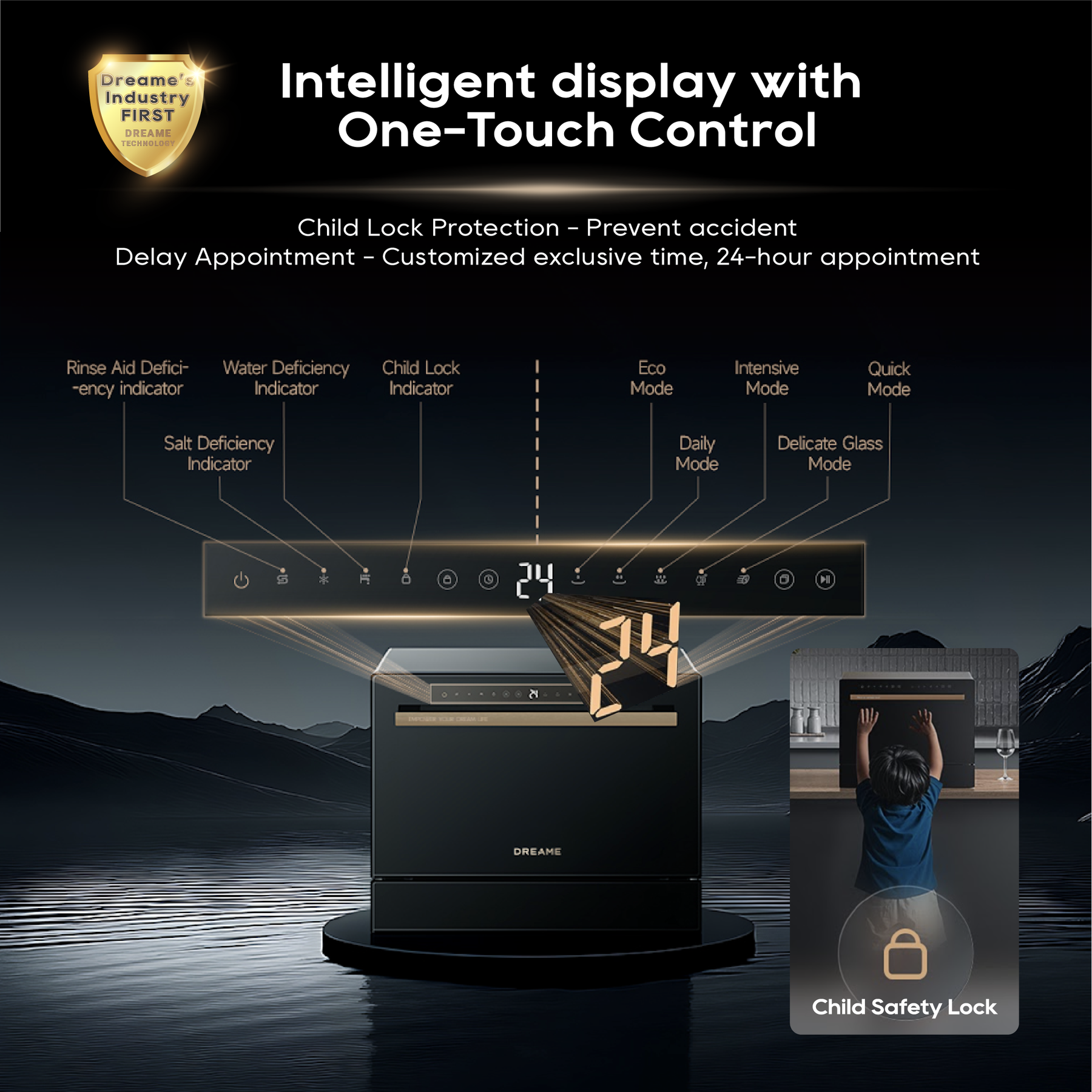 Dreame Z2000 Dishwasher | PTC Hot Air Drying | UV Sterilization | 72°C Hot Dual Spray | Compact Tabletop | 7.1L