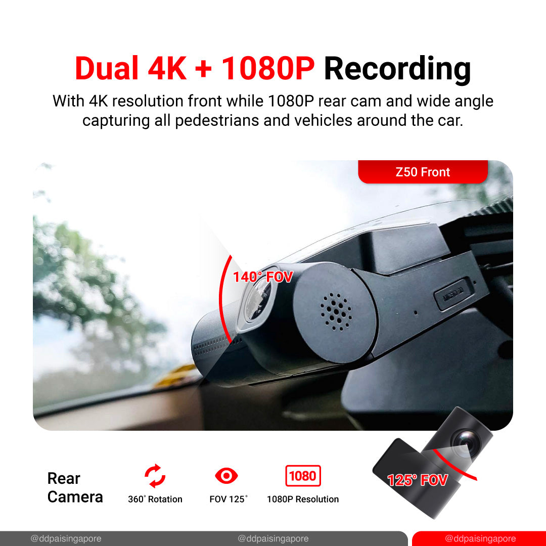 DDPAI Z50 4K 2160P Dash Cam GPS Front + Rear Cam IPS Monitor GPS Version Car Dashcam DVR Decoder