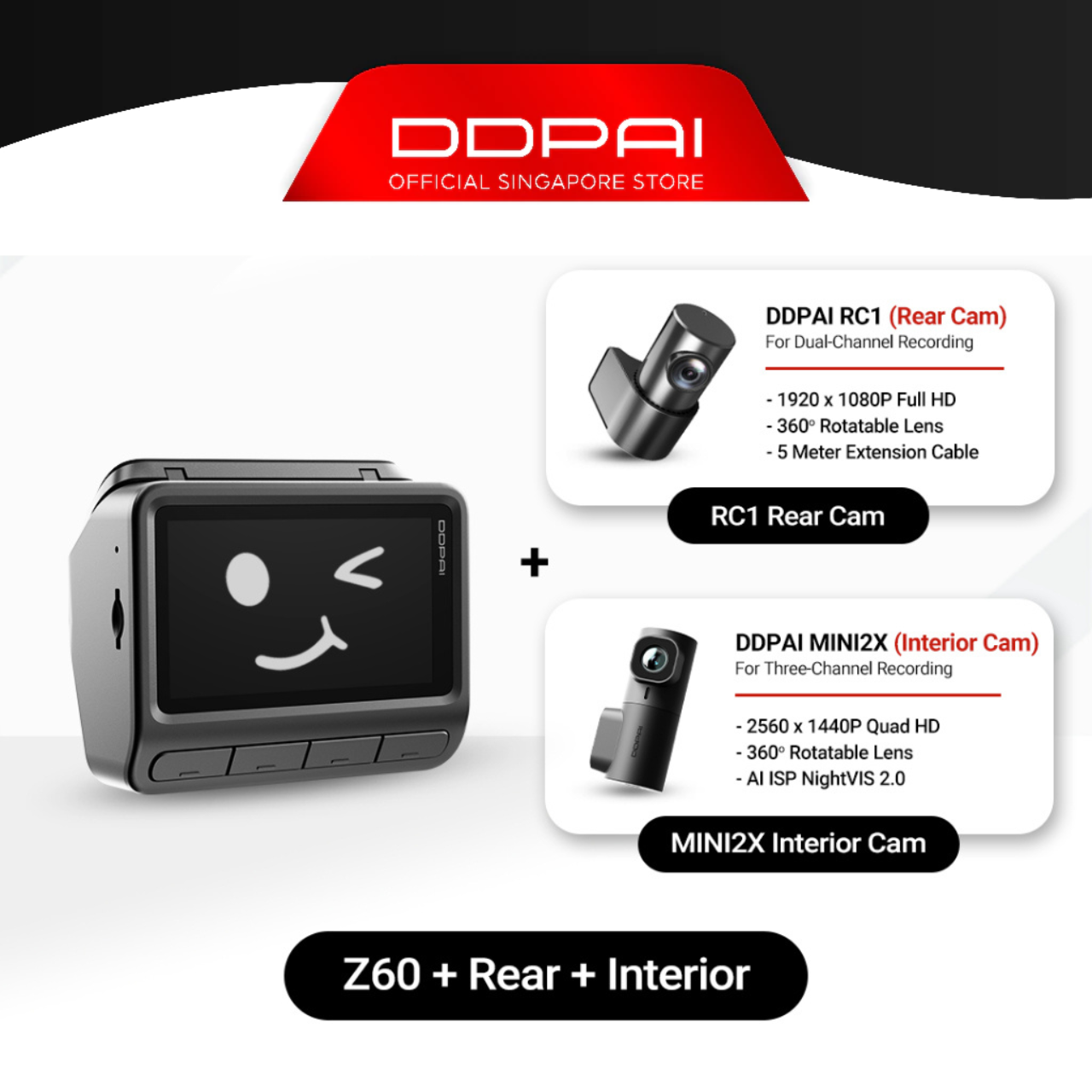 DDPAI Z60 Dual 4K UHD GPS 3 Channel Front & Rear Super Capacitor Dashcam 4G Remote View