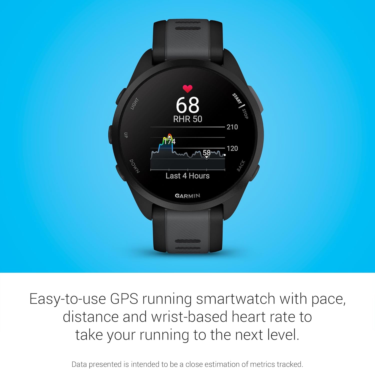 GARMIN Forerunner 165 Lightweight GPS Running Smart Watch, with AMOLED Touch Screen, Training Recommendations, Health Data, Smart Functions Slate Grey / White Stone