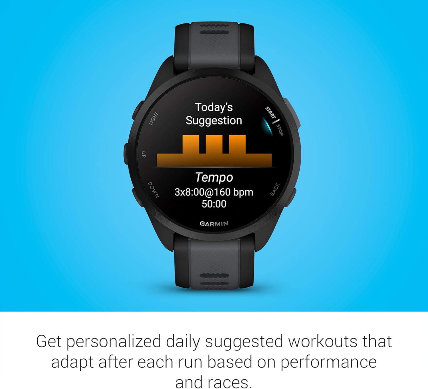 GARMIN Forerunner 165 Lightweight GPS Running Smart Watch, with AMOLED Touch Screen, Training Recommendations, Health Data, Smart Functions Slate Grey / White Stone