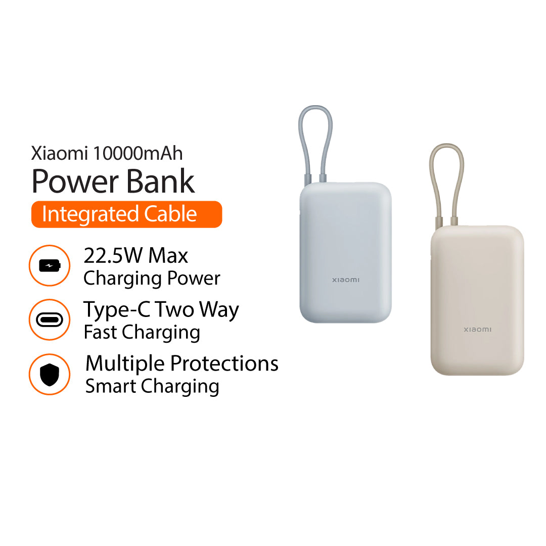 Xiaomi Power Bank 10000mAh (Integrated Cable) | 22.5W Max Power | Type-C Two Way Fast Charging | Pocket-Sized