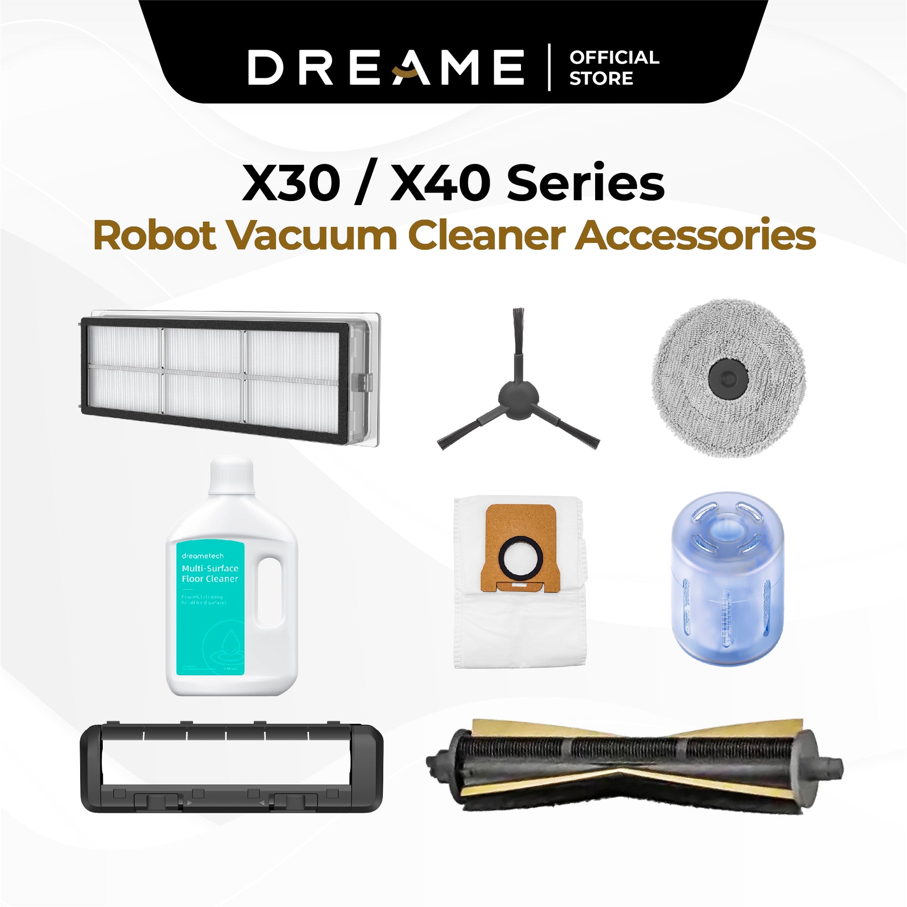 Dreame X30/X40 Ultra & X30/X40 Master Robot Vacuum Cleaner Accessories Main Brush Side Brush Dust Bin Filter (Copy)