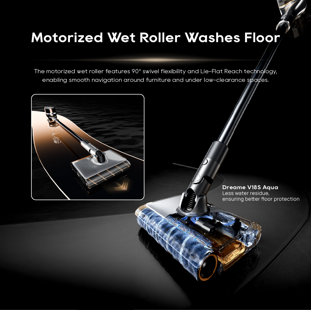 【GRAND LAUNCH】Dreame V18S Aqua Cordless Wet & Dry Vacuum | Wet Roller Washes Floor | Green Light Detect Microscopic Dust