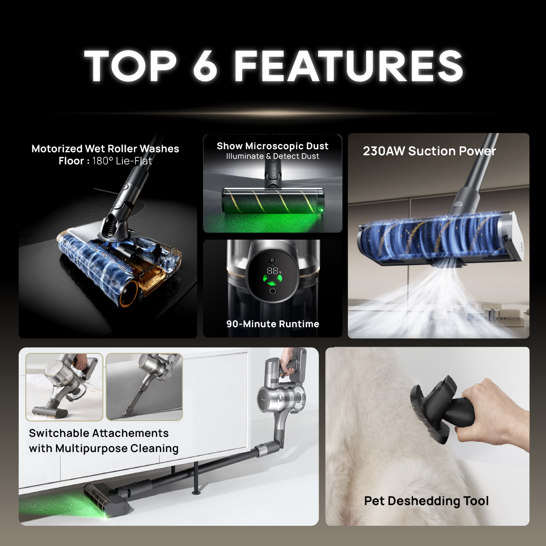 【GRAND LAUNCH】Dreame V18S Aqua Cordless Wet & Dry Vacuum | Wet Roller Washes Floor | Green Light Detect Microscopic Dust