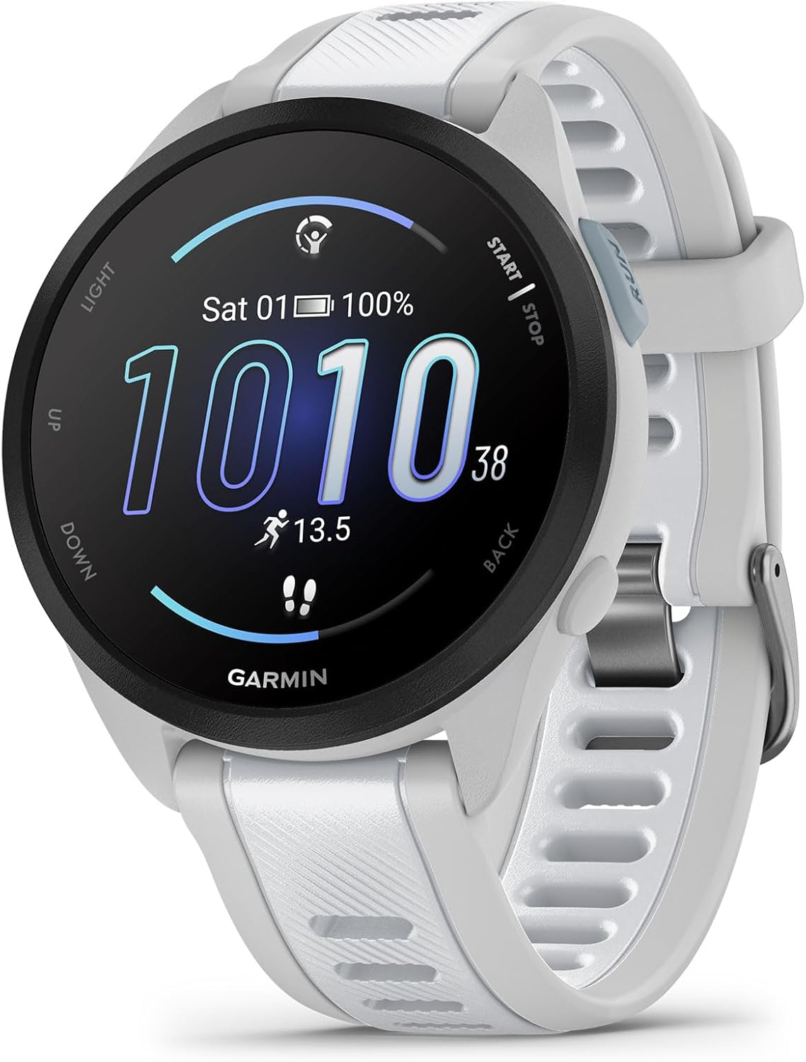 GARMIN Forerunner 165 Lightweight GPS Running Smart Watch, with AMOLED Touch Screen, Training Recommendations, Health Data, Smart Functions Slate Grey / White Stone