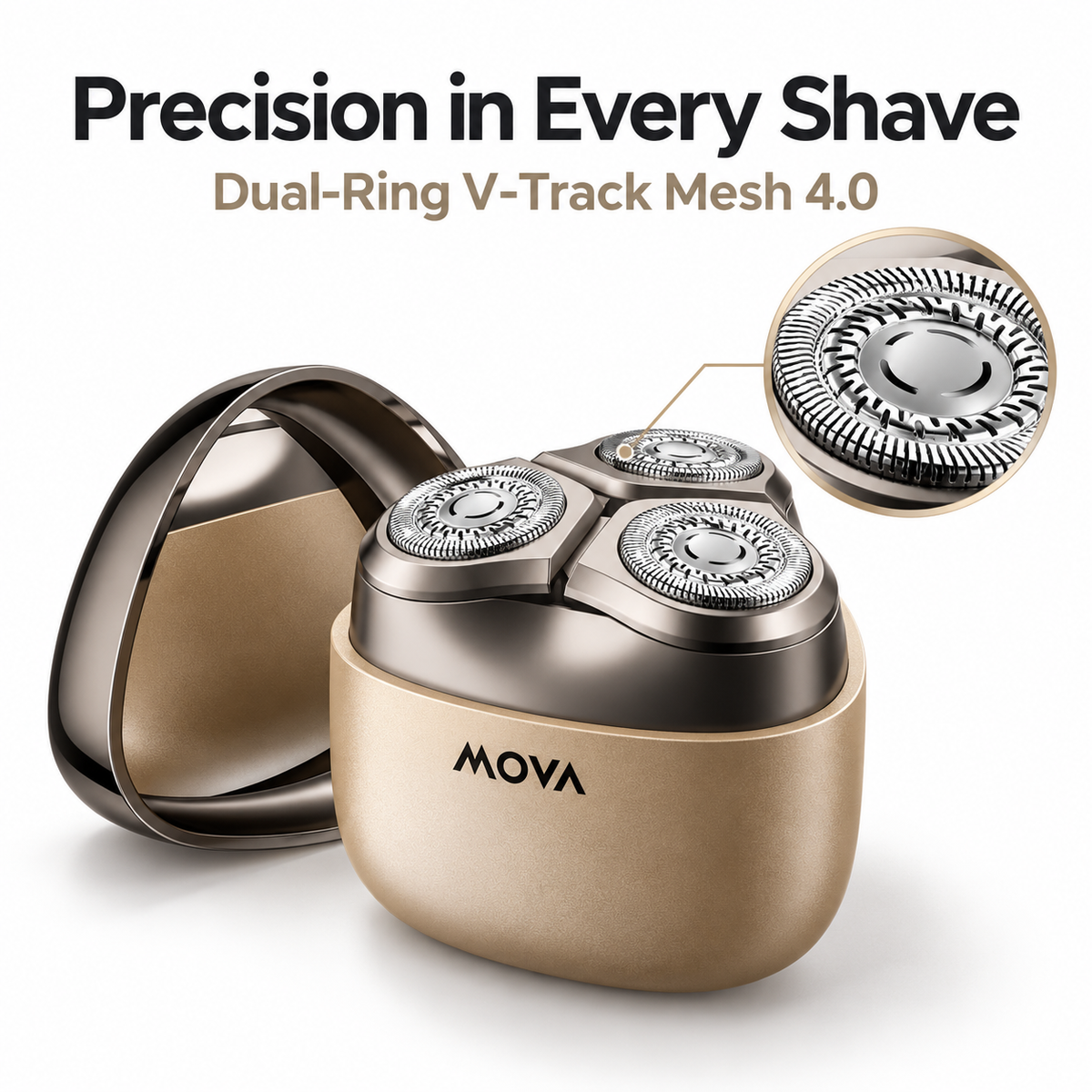 MOVA R3000 Portable Mini Electric Shaver with Built-in Mirror | V-Track Dual-Ring Mesh 4.0 | Self-Sharpening Blades | IPX7 Waterproof | Zinc-Alloy Body