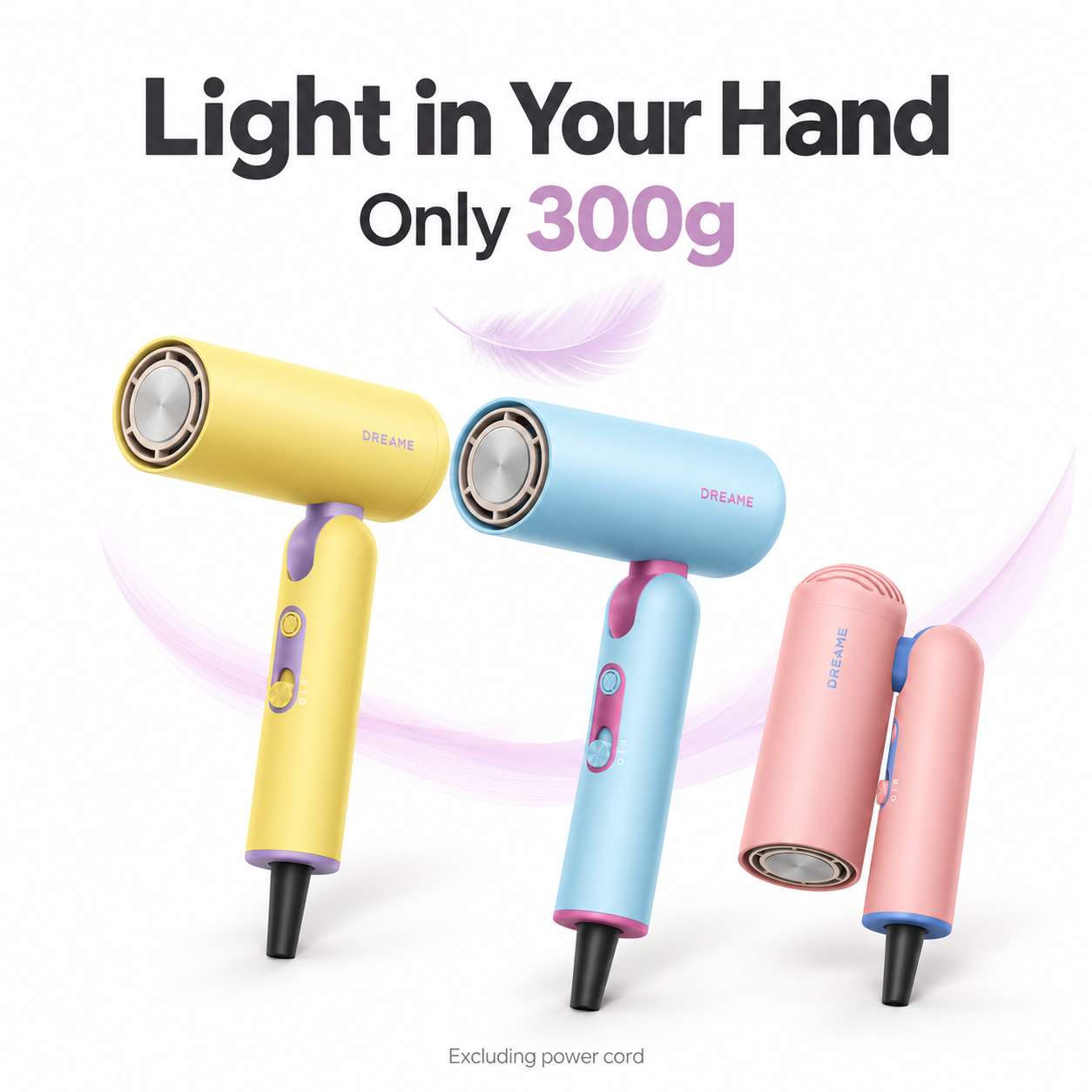 Dreame Pocket Cake High-Speed Hair Dryer | 110,000RPM | 70m/s Airflow | 350M Plasma Ions | Foldable Travel Size | Global Voltage 100–240V | With Diffuser