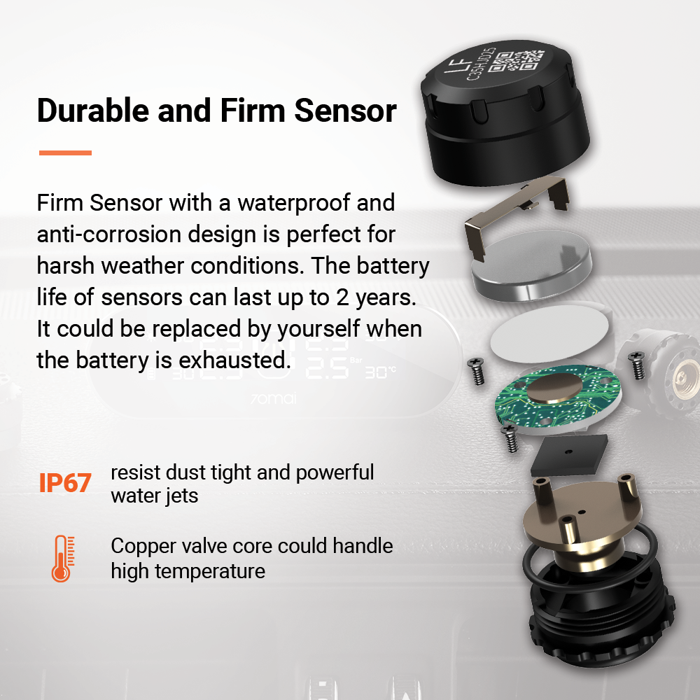 70mai M500 TPMS External Tyre Pressure Sensor T04 with App Control