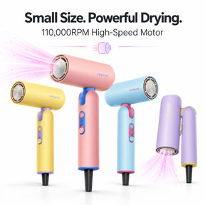 Dreame Pocket Cake High-Speed Hair Dryer | 110,000RPM | 70m/s Airflow | 350M Plasma Ions | Foldable Travel Size | Global Voltage 100–240V | With Diffuser
