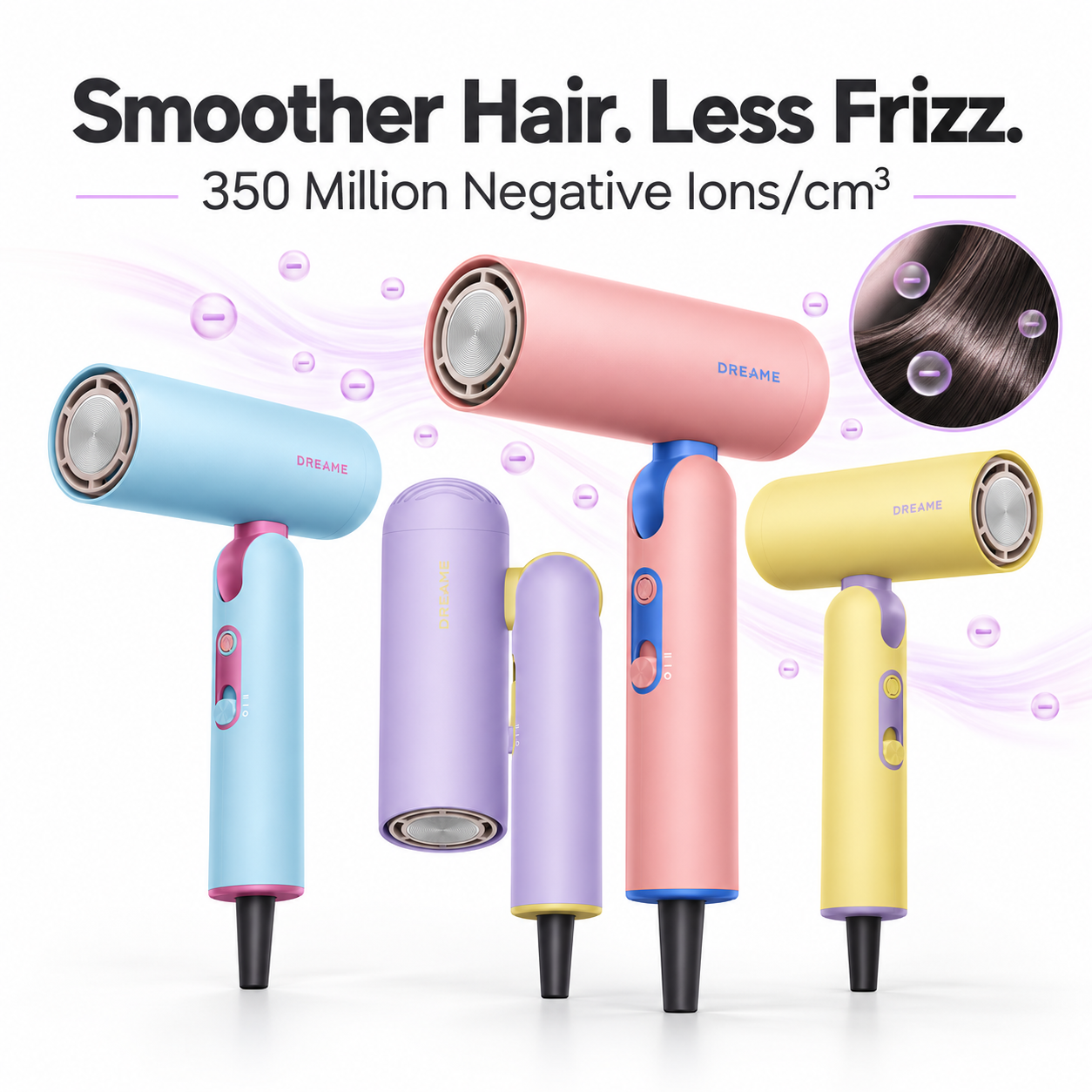 Dreame Pocket Cake High-Speed Hair Dryer | 110,000RPM | 70m/s Airflow | 350M Plasma Ions | Foldable Travel Size | Global Voltage 100–240V | With Diffuser