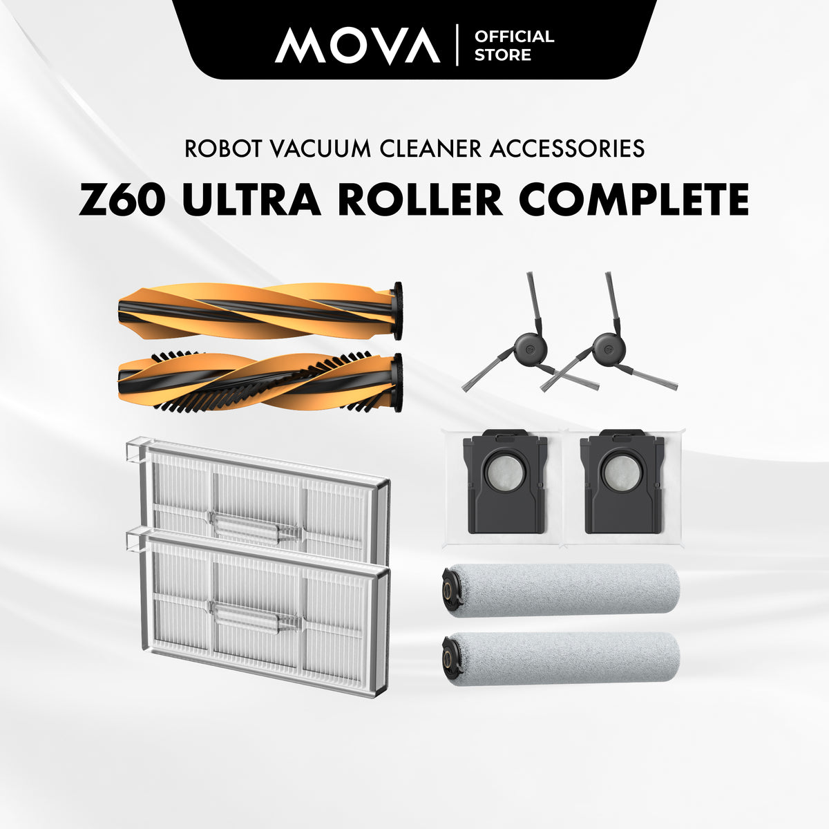 MOVA Z60 Ultra Roller Complete Robot Vacuum Cleaner Accessories | DuoRoller Brush | Roller Mop | Filter | Dust Bag