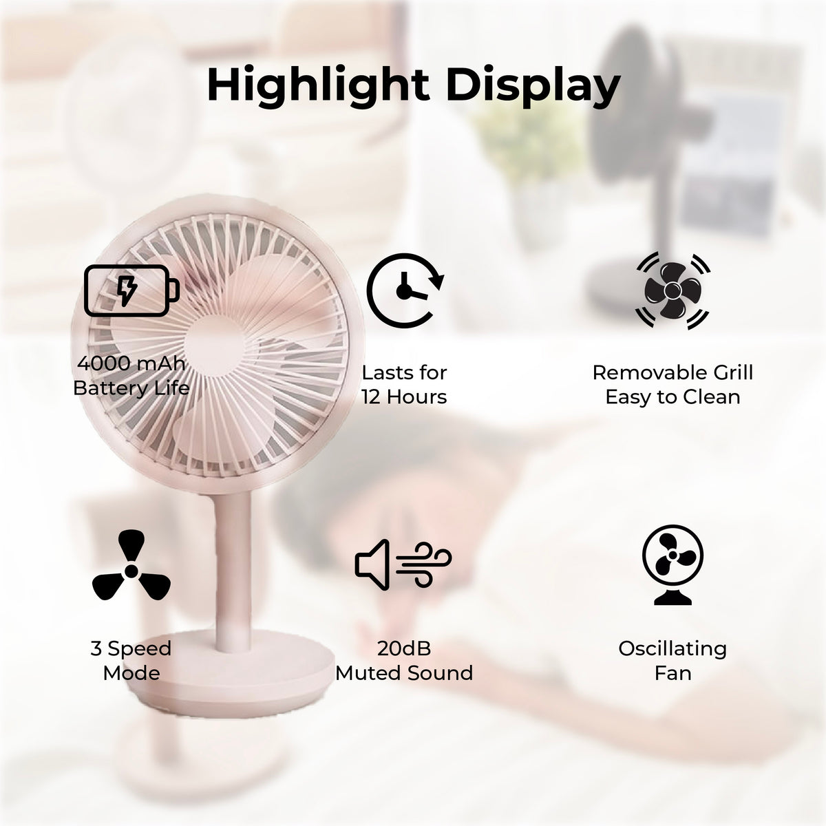 SOLOVE F5 Desktop Fan | USB Charging | Low Noise | Rechargeable | 3 Mode Wind Speed Cooling Fan