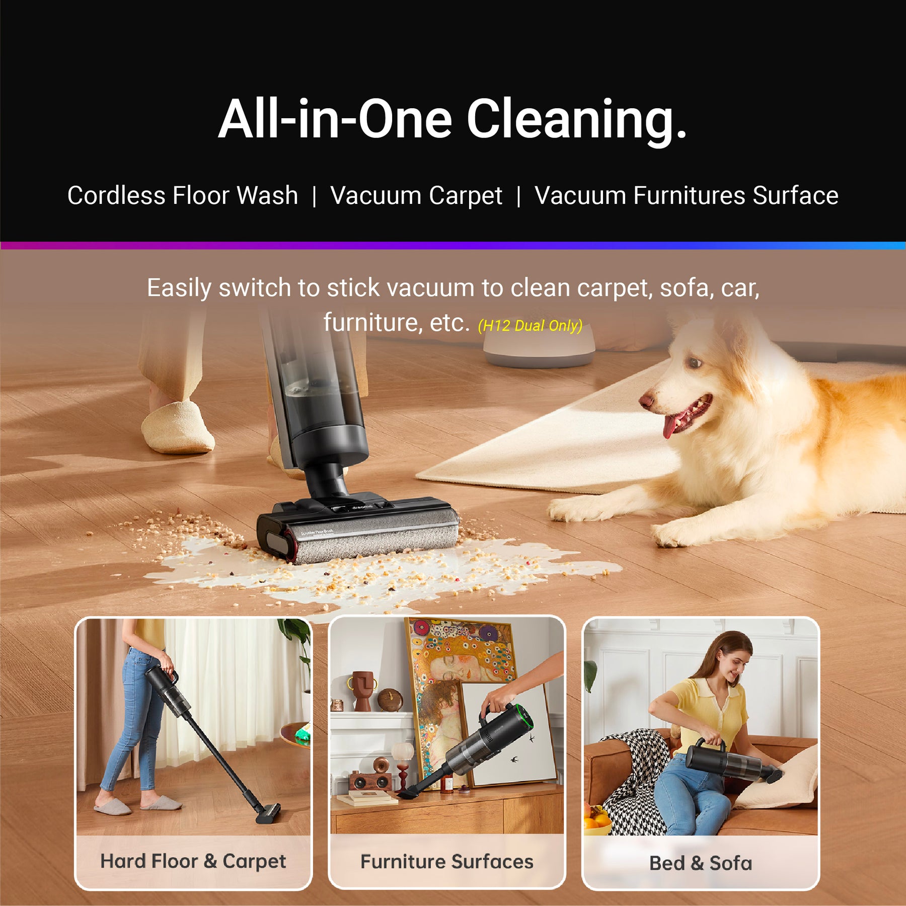 Dreame H12 Dual Wet and Dry Cordless Vacuum Cleaner | Hot-Air Drying | Multiple Attachments | 2 Years Warranty