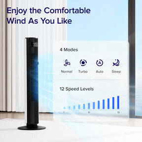 Levoit 42" LTF-F422 DC Tower Fan | Fast Cooling | Low Noise 25db | Temperature Sensor | 12 Variable Fan Speed | 12H Timer | Washable Cover