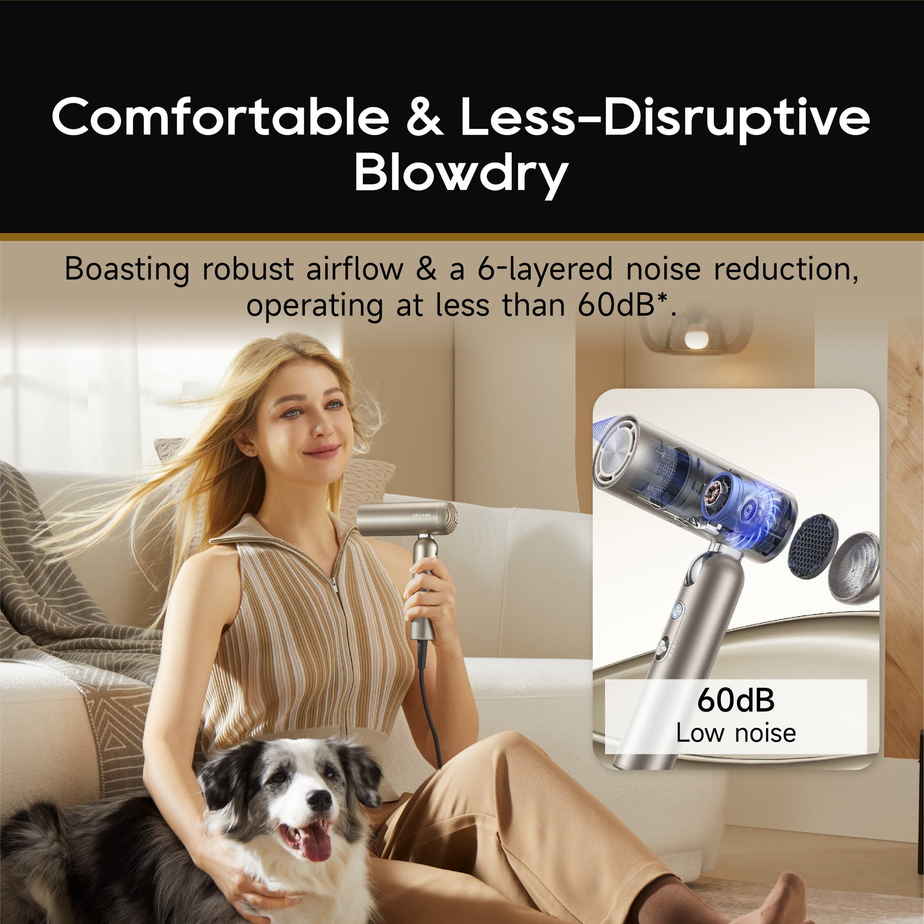 【NEW】 Dreame Pocket High-Speed Hair Dryer | Curling, Unfrizz Nozzles | 300g Portable, Powerful | 60dB