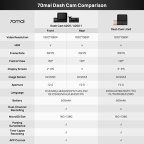 70mai A200 Dashcam Set Front and Rear