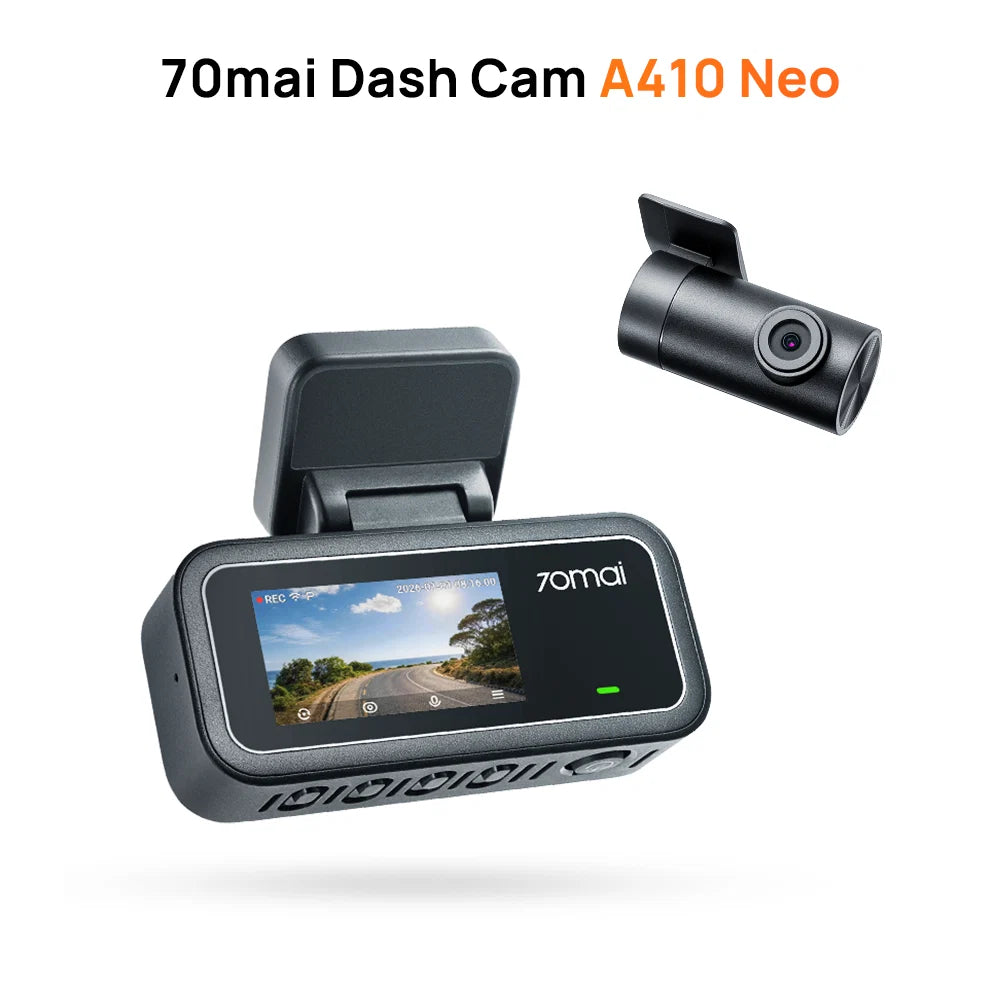70mai A410 Neo DashCam 2K Front + 1080P Rear | HDR Night Vision | Built-in GPS | Buffered Emergency Recording