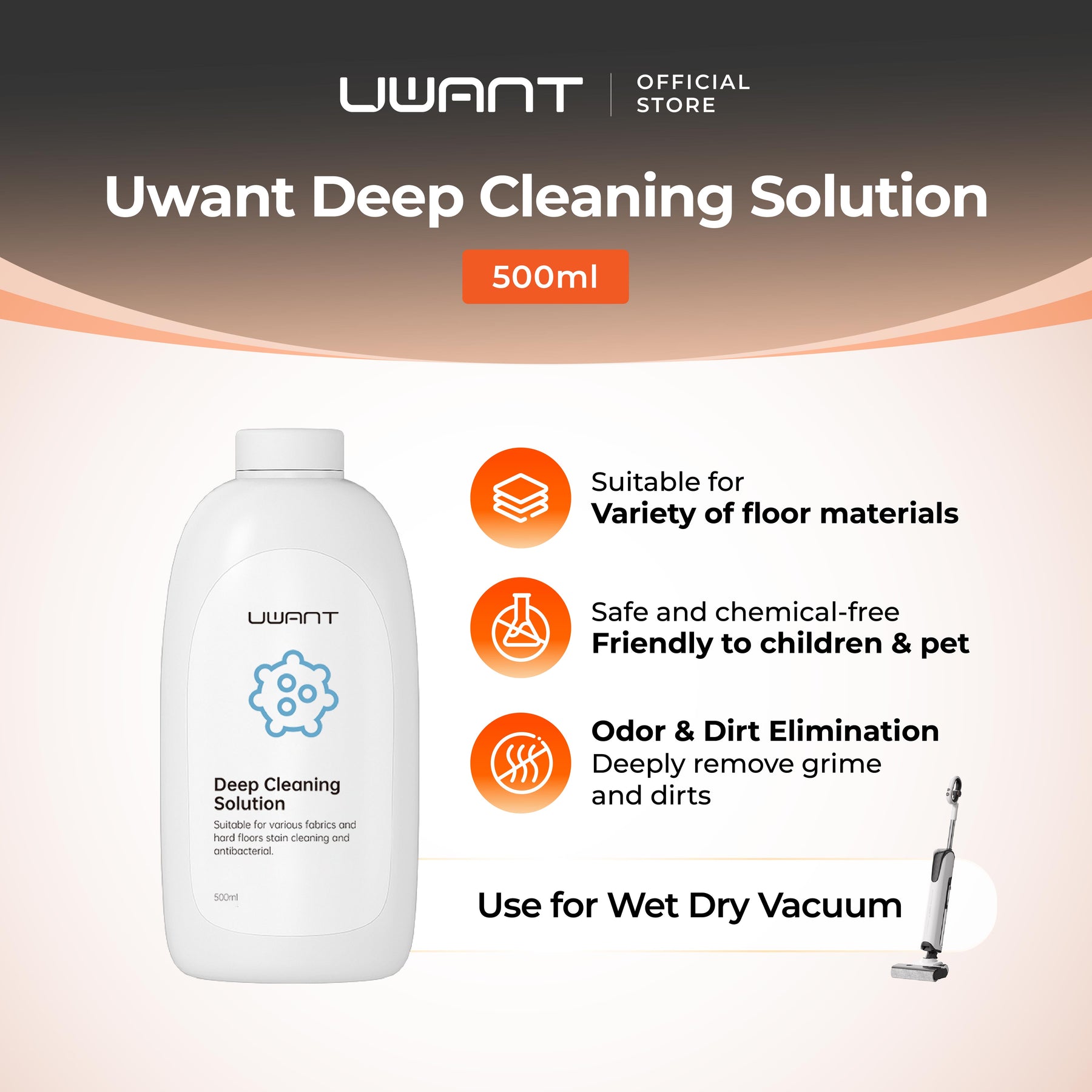 Uwant D500 Pro Wet and Dry Cleaning Solution (500ML)