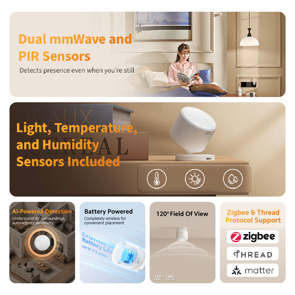 Aqara FP300 Battery Powered Presence Sensor FP2 Radar, Person & Human Fall Detection - Homekit Compatible | Smart Home