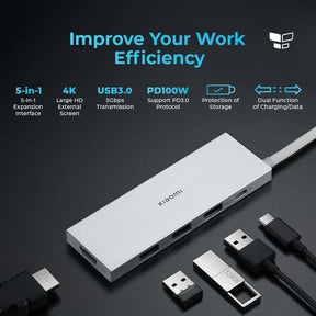 Xiaomi 5IN1 Docking Station USB Hub Type C HDMI 4K Laptop Adapter Data Transfer Charging Windows Andriod Mac Interface