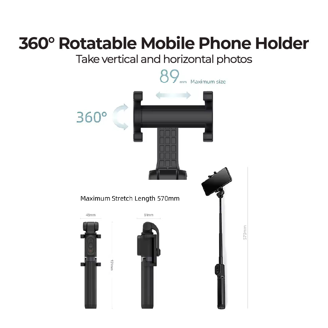 Xiaomi Selfie Stick With Tripod with Zoom 360 Rotation, Bluetooth Remote Control 570mm Stretchable Length Portable