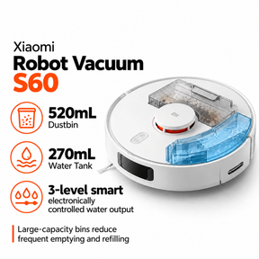 Xiaomi Robot Vacuum S60 | 2 in 1 Vacuum & Mop | 28000Pa Suction | LDS Laser Navigation | 285min Runtime | Anti Tangle