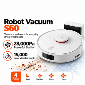 Xiaomi Robot Vacuum S60 | 2 in 1 Vacuum & Mop | 28000Pa Suction | LDS Laser Navigation | 285min Runtime | Anti Tangle