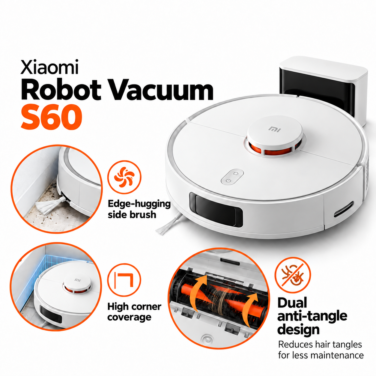 Xiaomi Robot Vacuum S60 | 2 in 1 Vacuum & Mop | 28000Pa Suction | LDS Laser Navigation | 285min Runtime | Anti Tangle