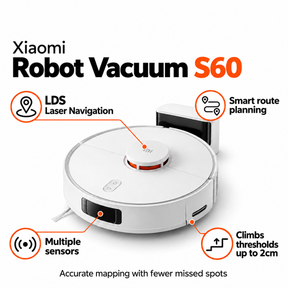 Xiaomi Robot Vacuum S60 | 2 in 1 Vacuum & Mop | 28000Pa Suction | LDS Laser Navigation | 285min Runtime | Anti Tangle