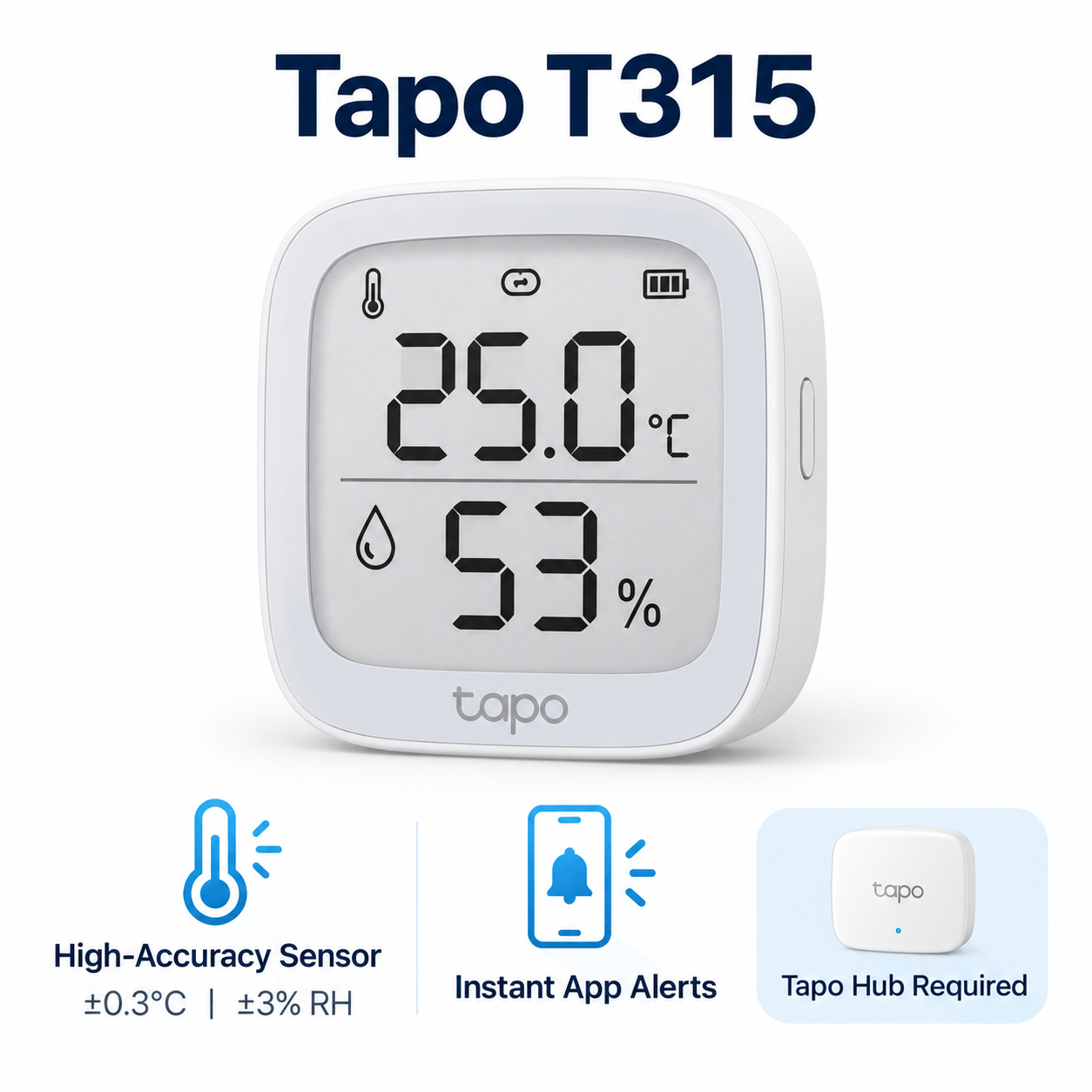 Tapo Smart Home Sensors – T110 Contact Sensor / T310 Temperature & Humidity Sensor / T315 Temperature & Humidity Monitor with E-Ink Display | Tapo Hub Required